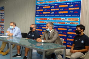 Il Presidente Grassi, con Coach Sacripanti ed il GM Mirenghi